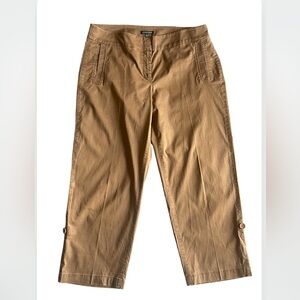 EILEEN FISHER Pants M Organic Cotton Twill Crop Straight Leg Tan Rolled Hem